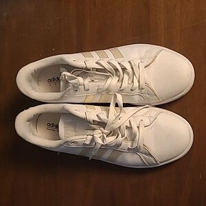 Adidas Grand Court Cloud Foam Three Stripe Cream and White Sneaker 11M